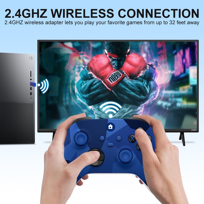BUERTT Store وحدة تحكم Xbox One، وحدة تحكم Xbox اللاسلكية لجهاز Xbox One، Xbox Series X/S، وحدة تحكم لاسلكية مع مقبس صوت 3.5 مم، مع محول لاسلكي 2.4GHz، لون كمو أزرق - Image 2